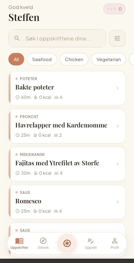 SnapCook recipe list